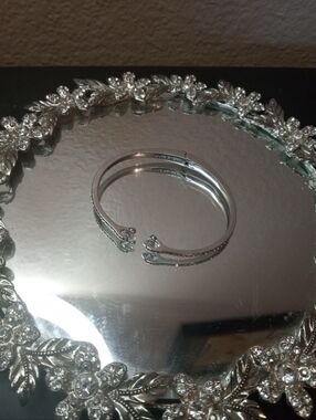 EXQUISITE Signed Givenchy 3" Hinged Chrome & Rhinestone Bracelet